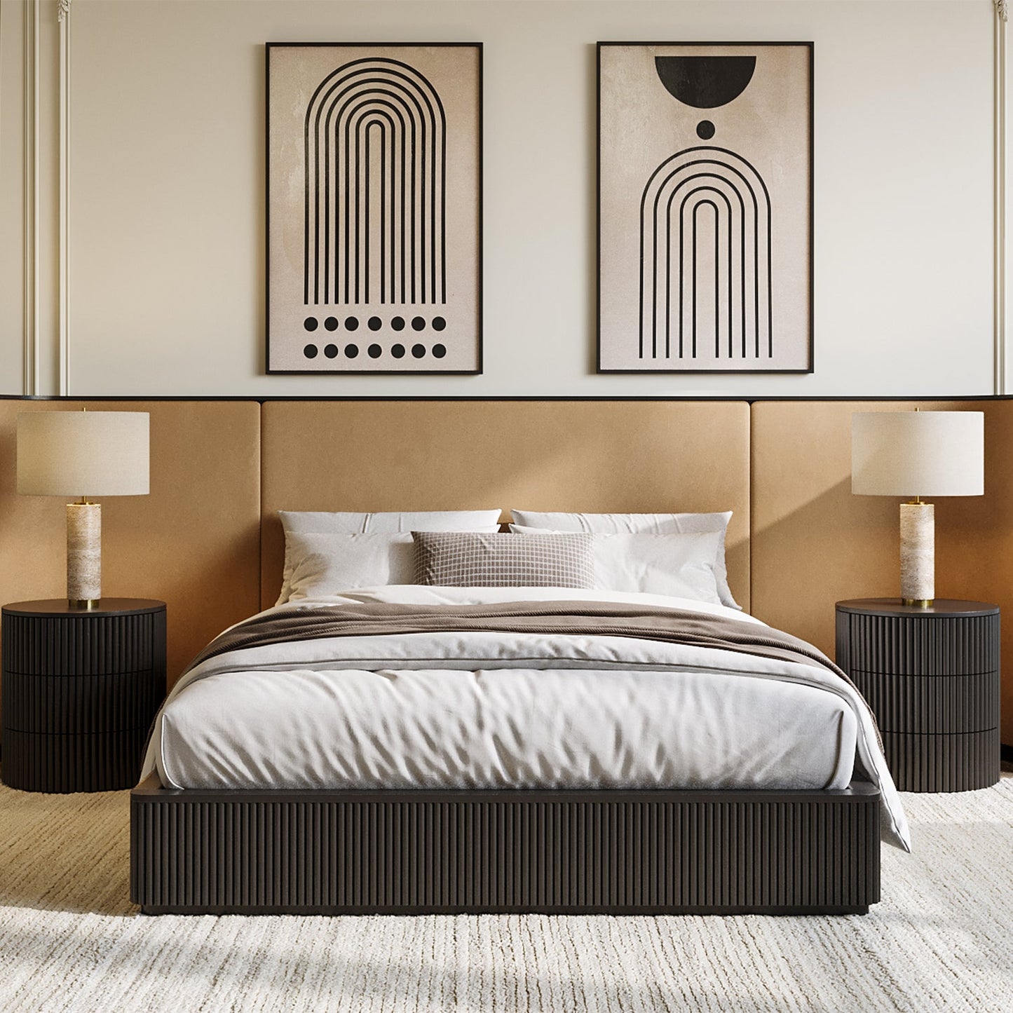 Baxter Bed Black w/ Camel Velvet Headboard